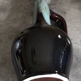 Large vase in glazed ceramic stoneware flamed effect brown and turquoise 35.5 cm