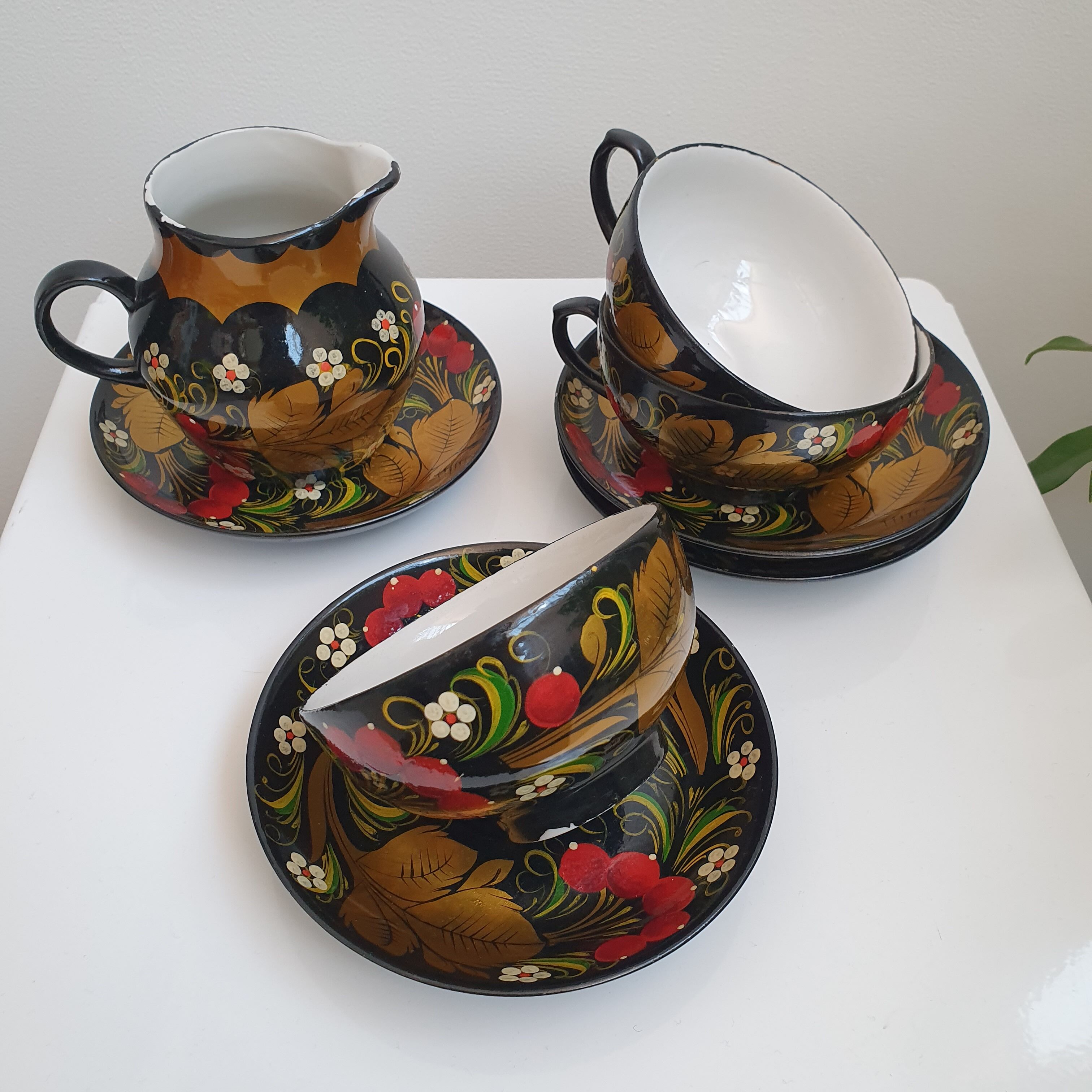 Hand-painted Russian tea service or coffee khokhloma