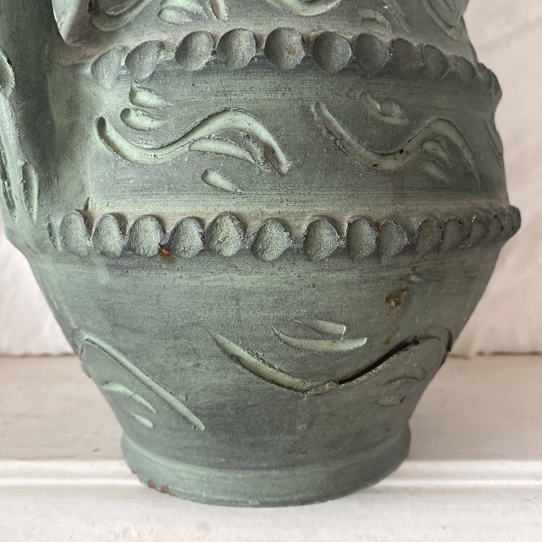 Spanish vase from the 60s-70s, olive green-grey ceramic, 31 cm.
