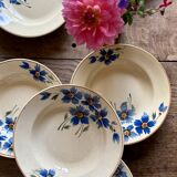 Set of 6 old-fashioned soup plates with blueberry decorations