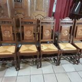 Breton dining room table with 2 extensions and 6 chairs with Breton characters