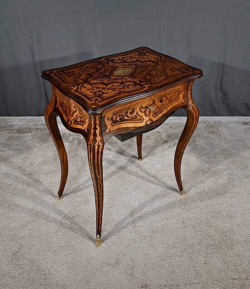 Rosewood and mahogany work table, Louis XV style, Napoleonic era