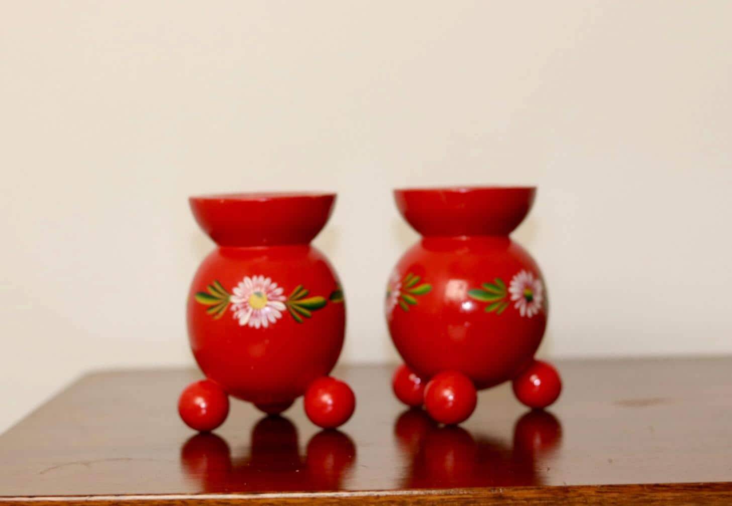 Pair of Swedish Dala Ball candlesticks