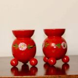 Pair of Swedish Dala Ball candlesticks