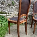 6 Louis XVI style chairs in solid beech and Cordoba leather, 1900