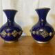 Pair of antique cobalt blue ceramic vases + vintage metal decor