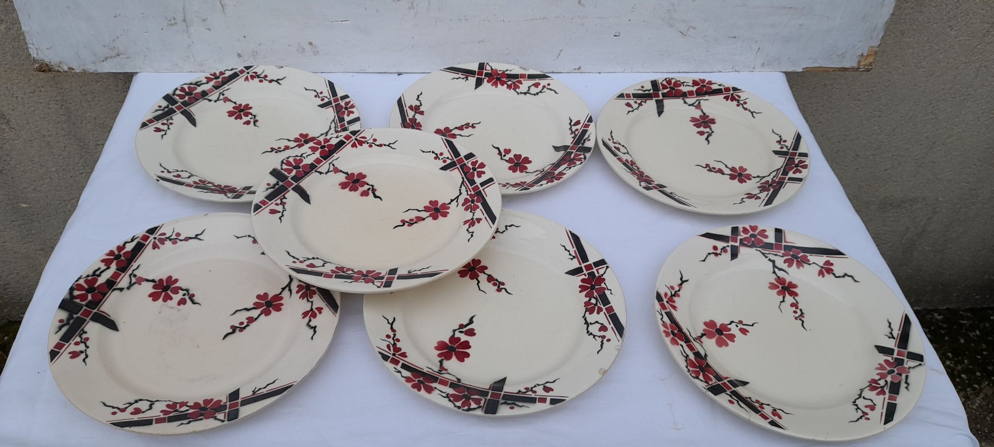 7 assiettes plates en  faïence Moulin des loups & Hamage modèle Bagatelle diam 23,5 cm