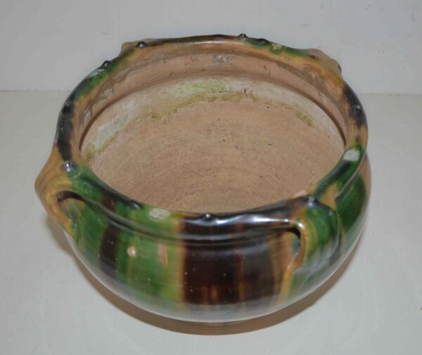 Cache pot vernissé style Poteries d'Albi en terre cuite
