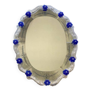 Early 21st century venetian oval floreal hand-carving mirror in murano glass