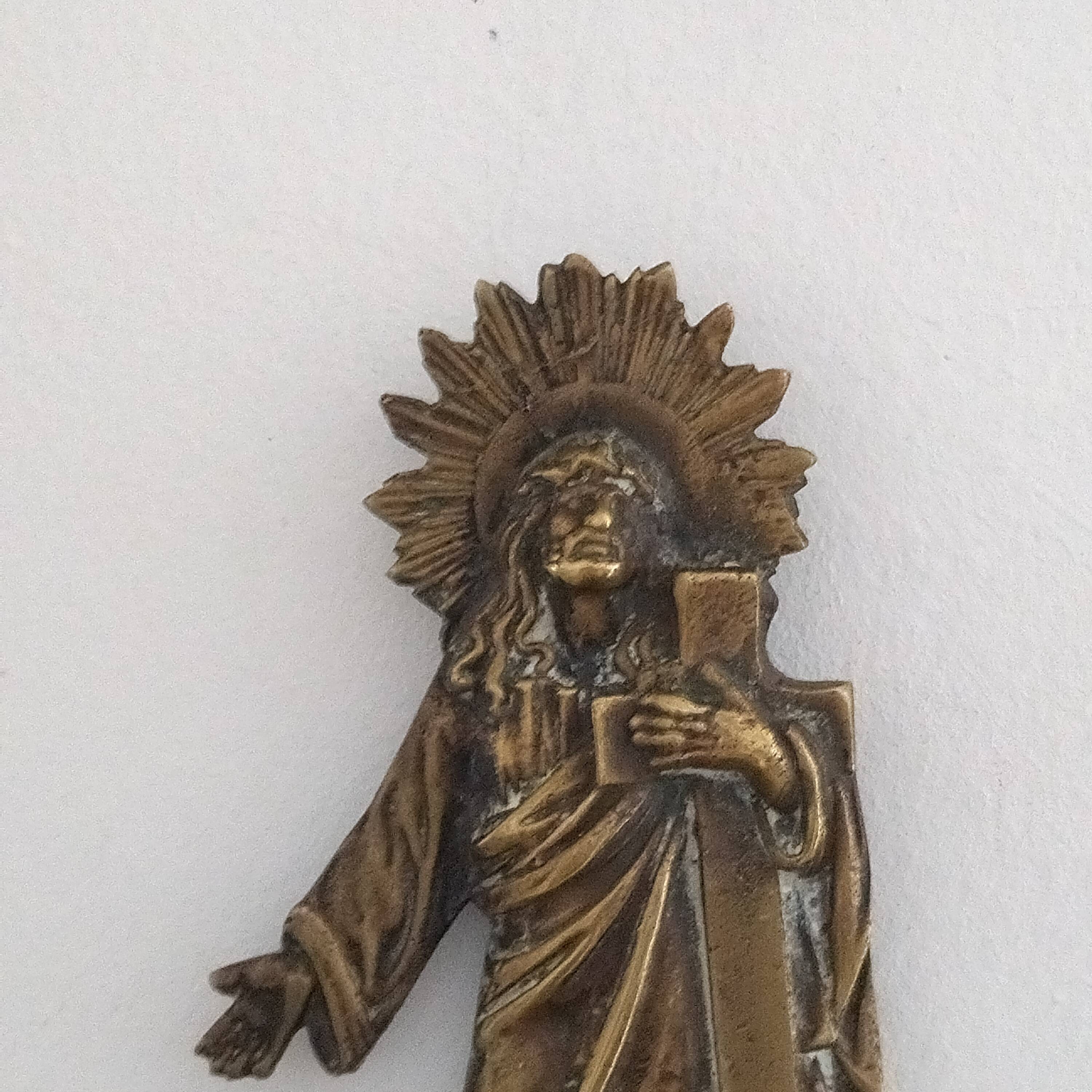 Antique bronze holy water font