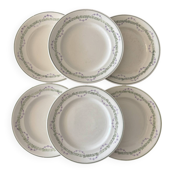 Lot de 6 assiettes plates Longwy Loridan • Faïence française terre de