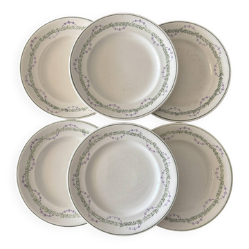 Set of 6 flat plates Longwy Loridan • French earthenware clay