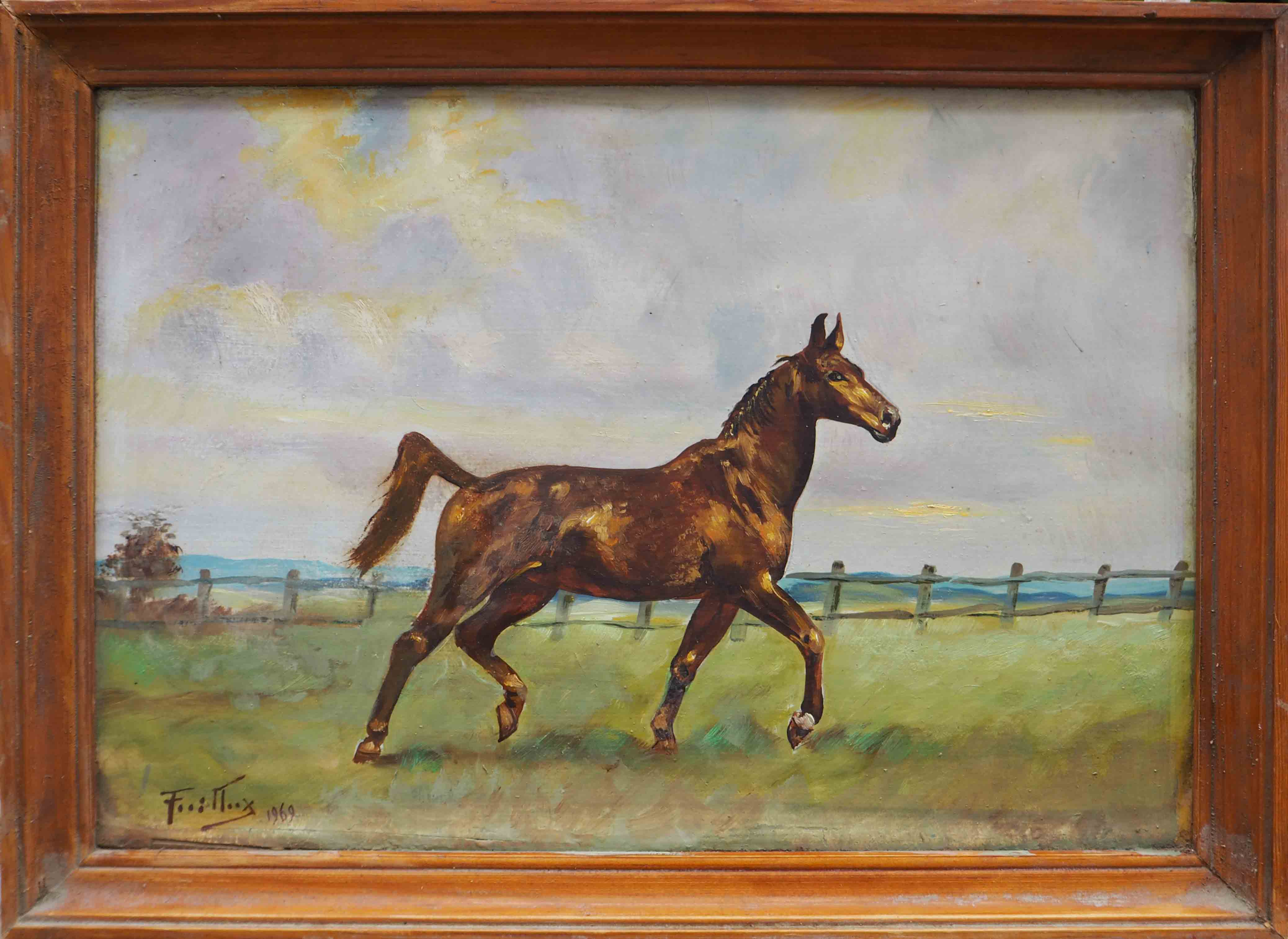 Riding painting: Horse on the trot HSP signed (to be deciphered) - 1969