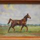 Tableau équitation cheval au trot HSP signé à déchiffrer - 1969