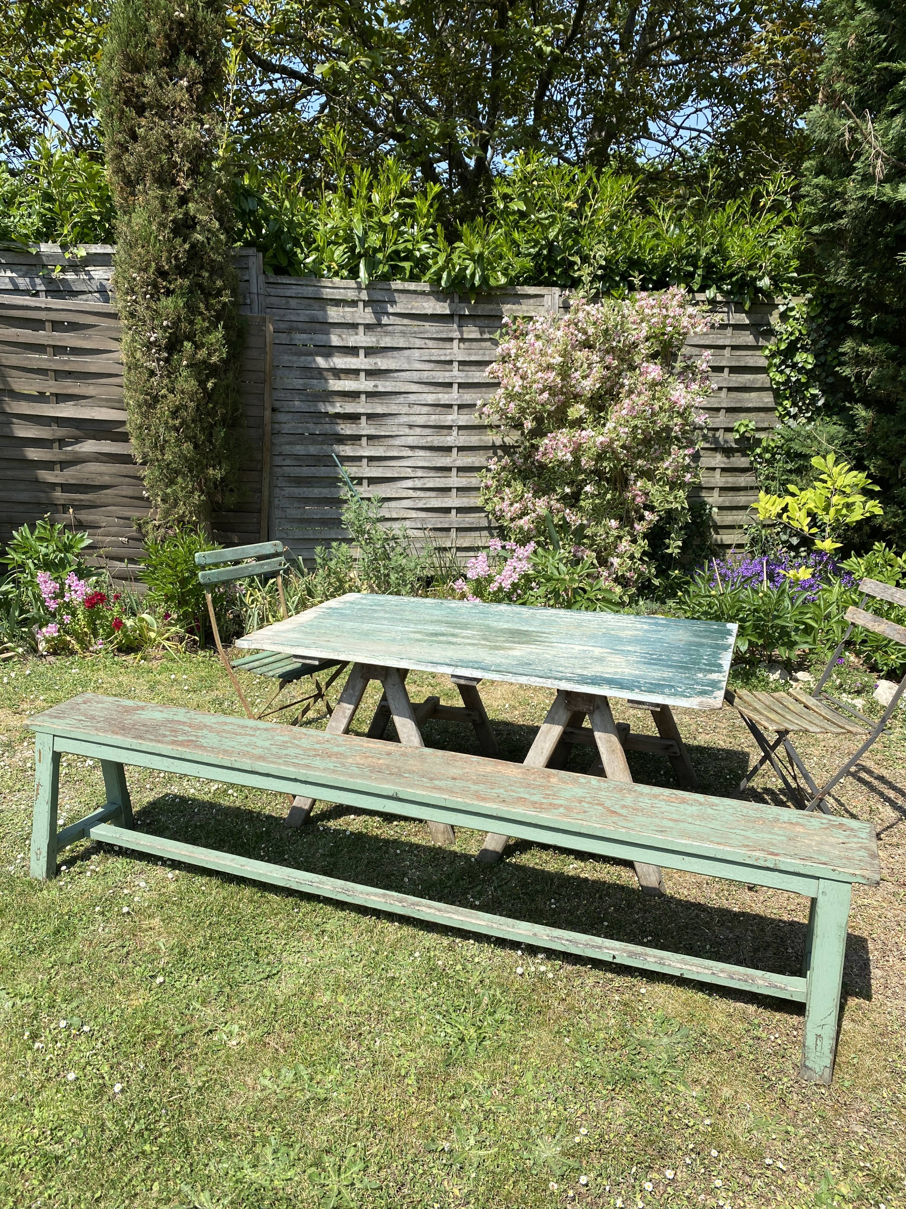Old solid wood farmhouse bench