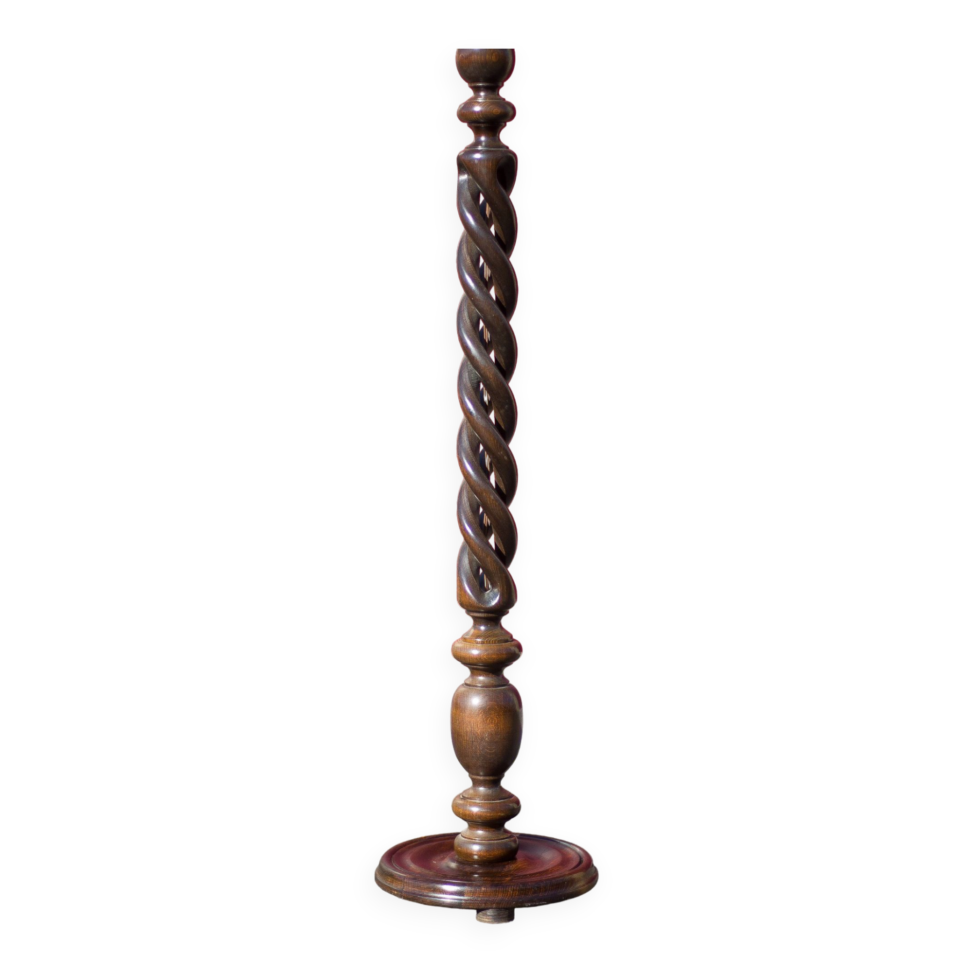 Wooden floor lamp, turned wooden floor lamp, large vintage wooden lamp base