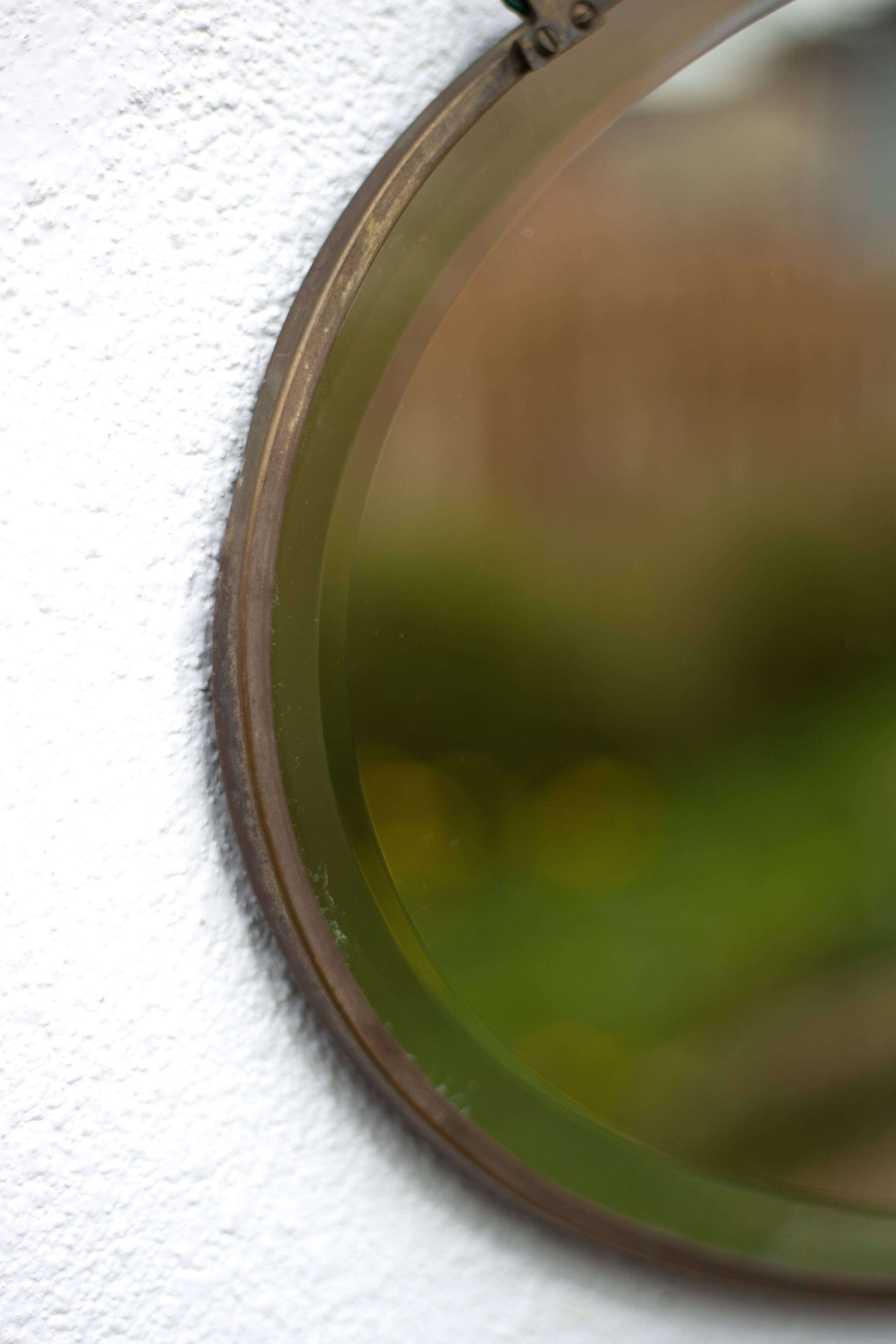 Art nouveau bronze mirror, art deco mirror, oval mirror, beveled mirror, wall decoration, mirror