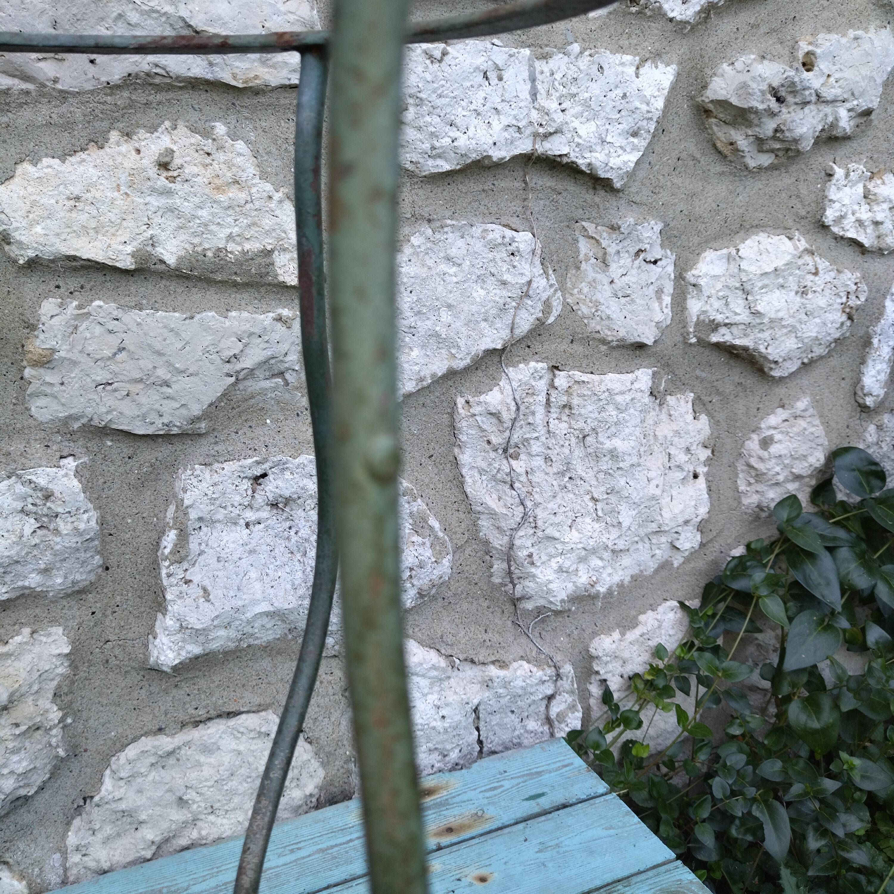 Old planter wrought iron basin blown glass