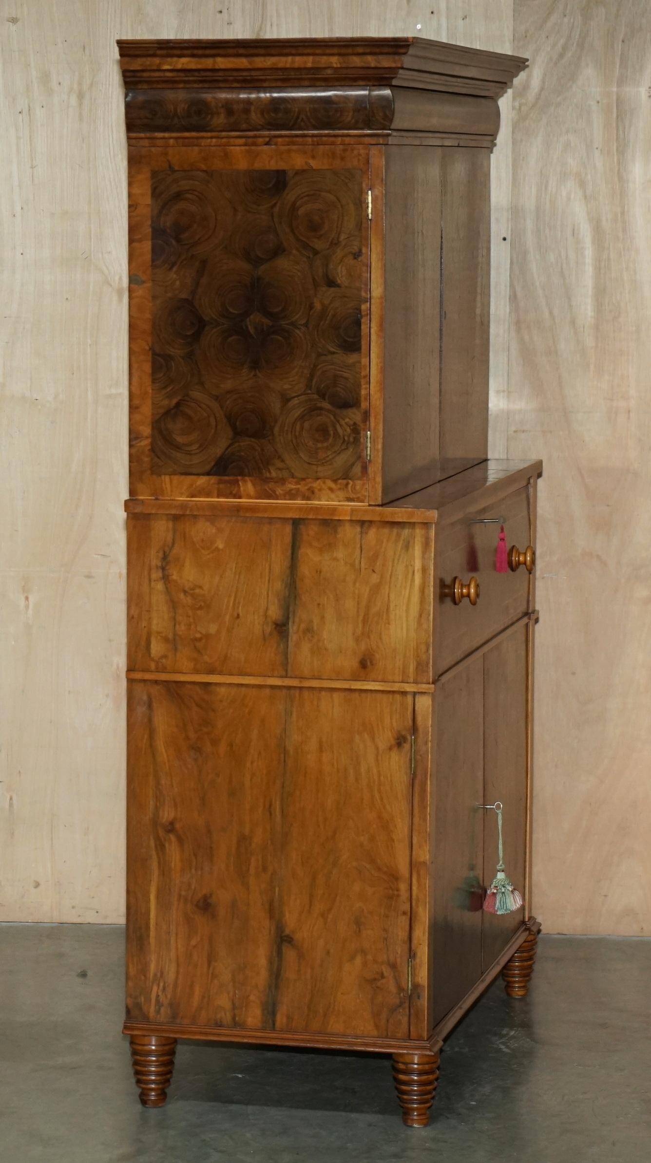Queen Anne style pedestal commode from around 1710 in walnut and oyster veneer.
