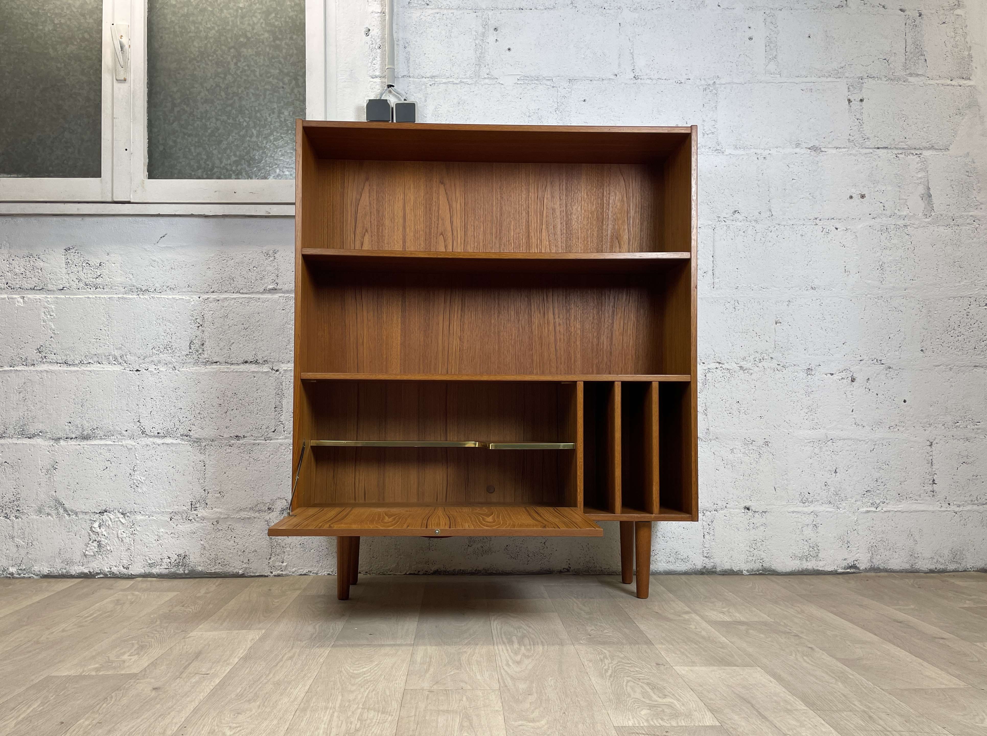 Scandinavian bookcase signed Clausen & Vintage teak sound, 60s