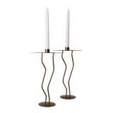 Dark Bronze Metal Candlesticks, Zigzag Postmodern Memphis Style, 2-Piece Set, Italy 1990s