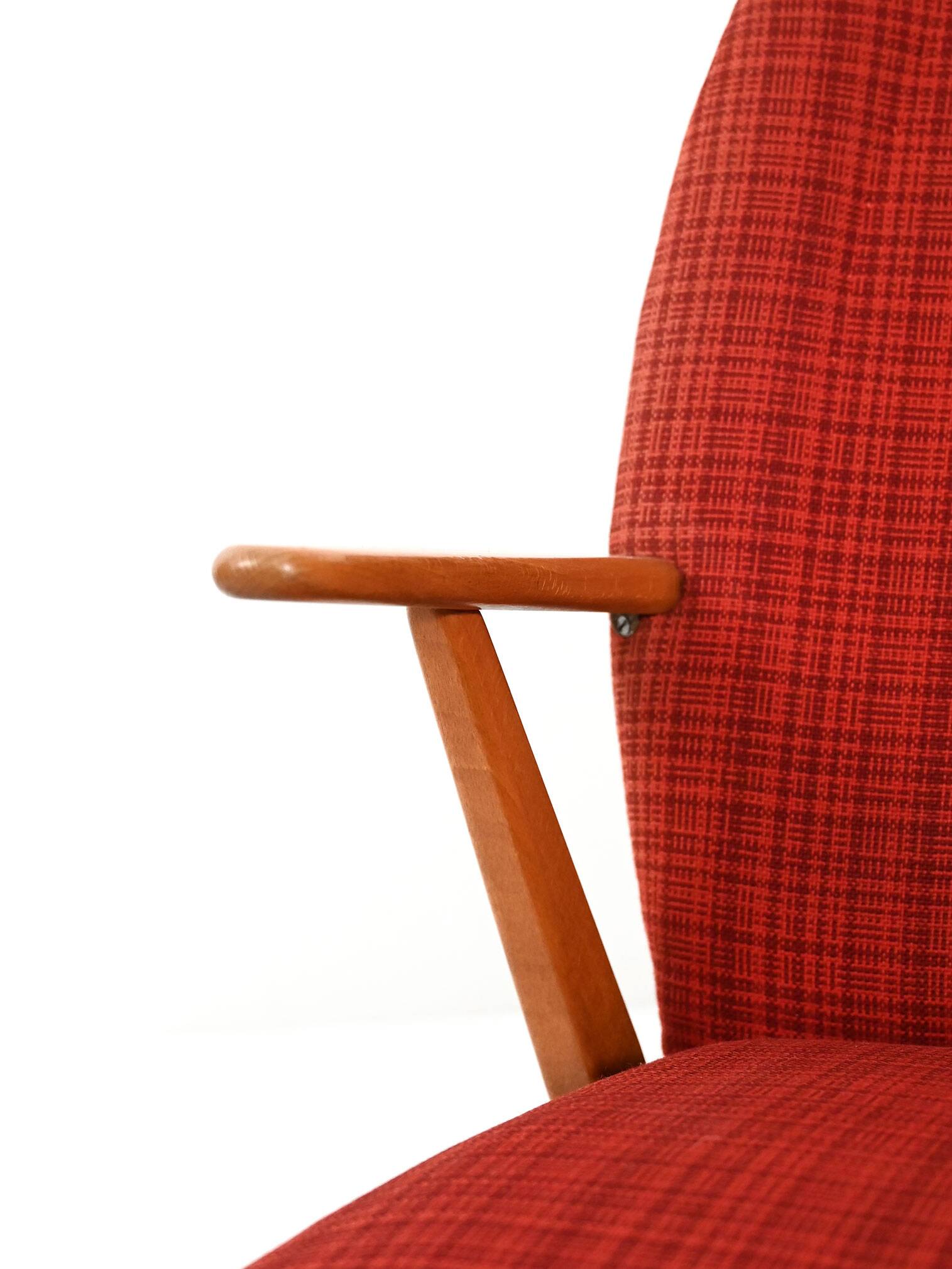 Scandinavian 1950s Beech Armchair with red upholstery
