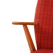 Scandinavian 1950s Beech Armchair with red upholstery