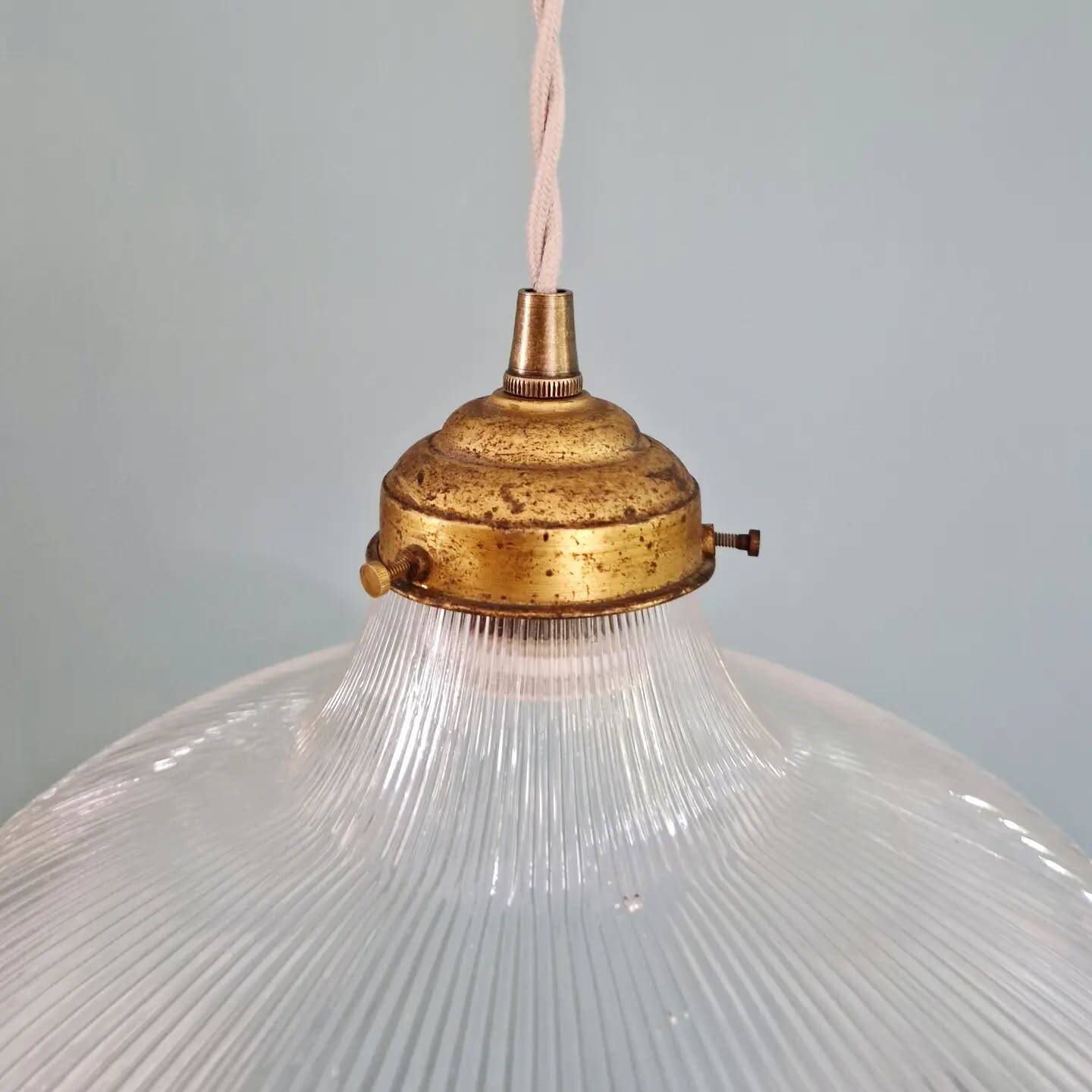 Suspension Art Déco en verre rainuré transparent, années 1930