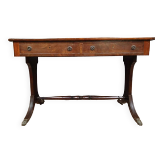 Superbe bureau plat de centre anglais style napoléon iii en acajou vers 1880