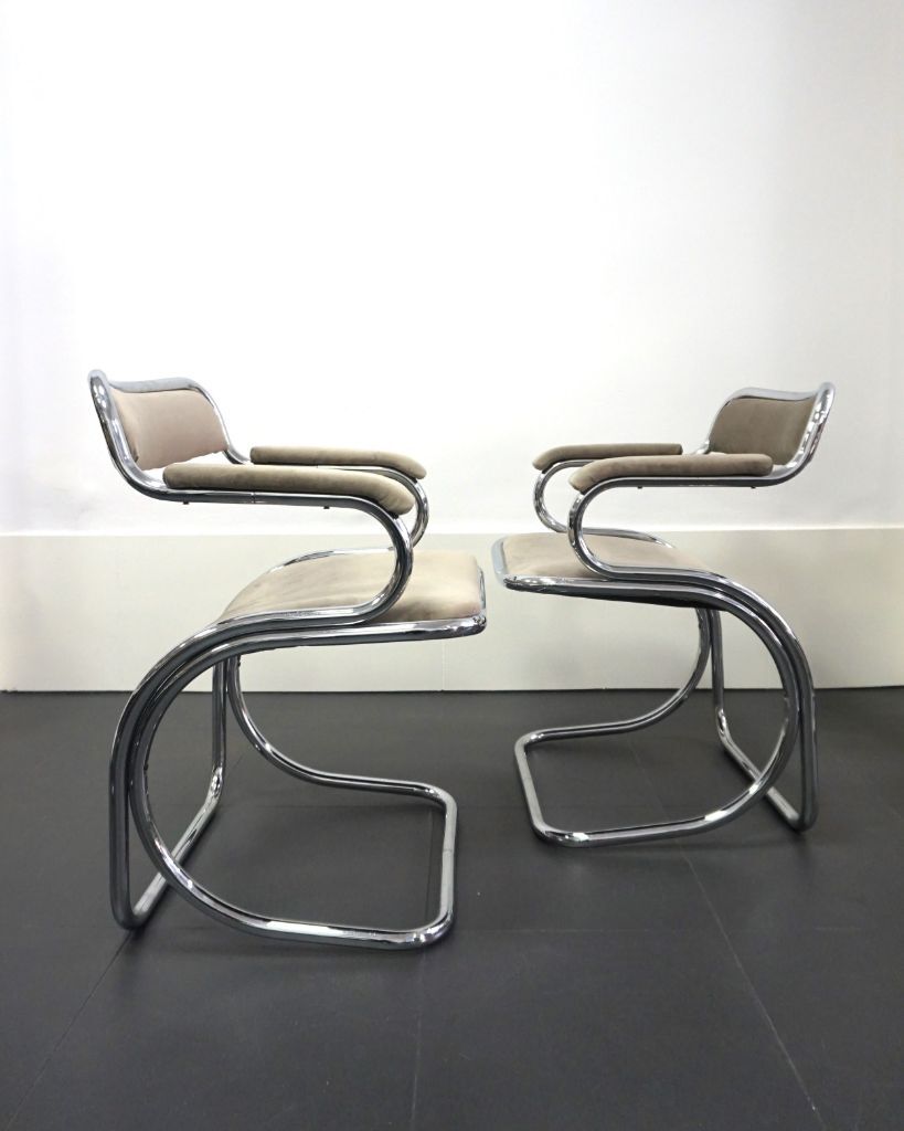 Paire de chaises space age en acier courbé, années 70