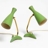 Pair of beautiful green Mid Century Modern Diabolo crow's foot table lamps