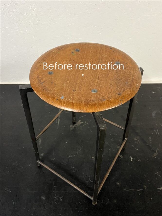 Extraordinary Danish workshop stool / fully restored / teak / steel / mid-century modern design / industrial / 1960s