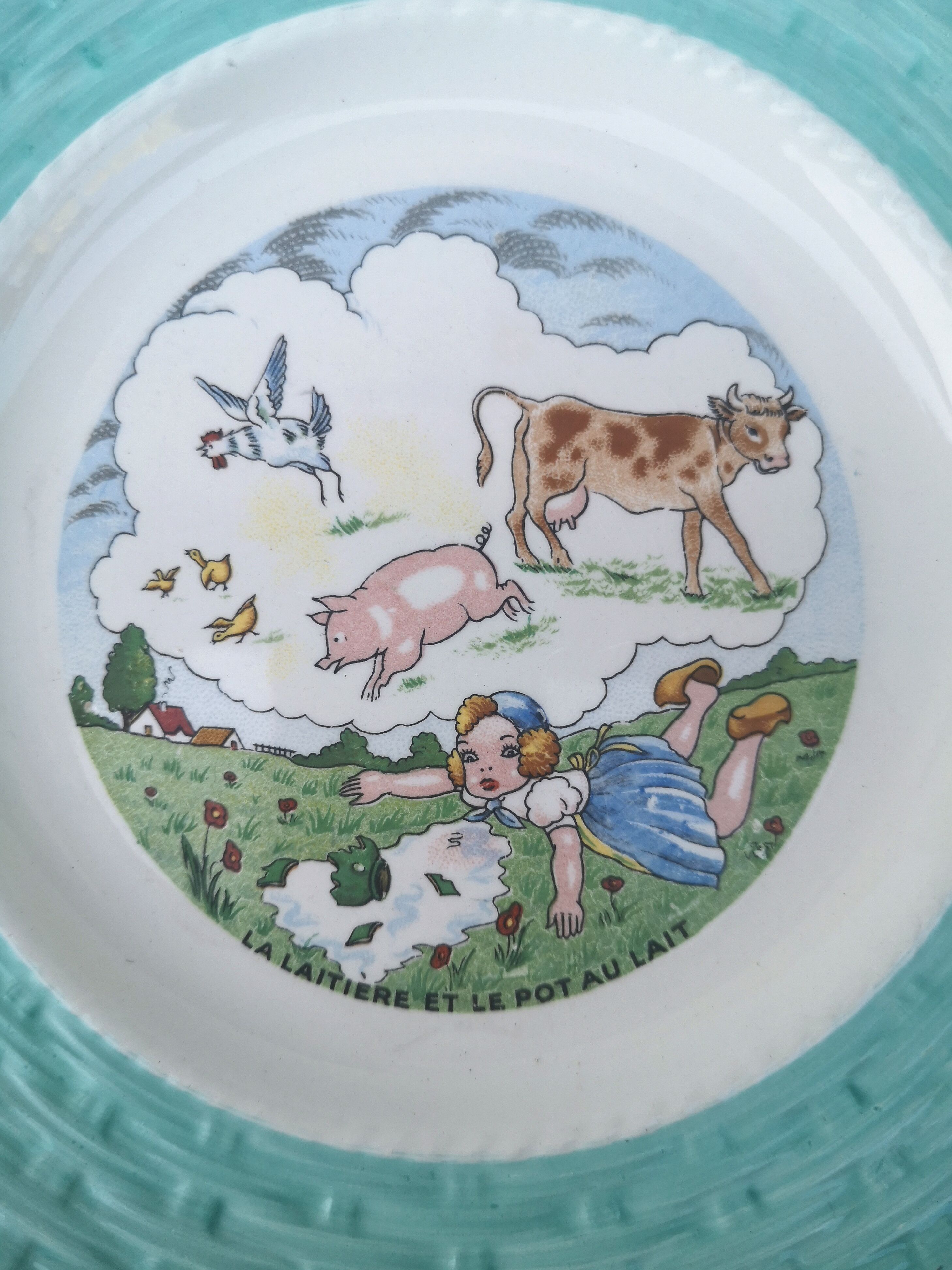 Old dessert plates, talking theme Fables de la Fontaine