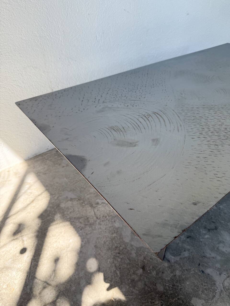 Handcrafted metal coffee table from the 1970s