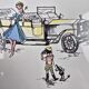 Set of 3 vintage Gien trivets – Retro car, child & couple design