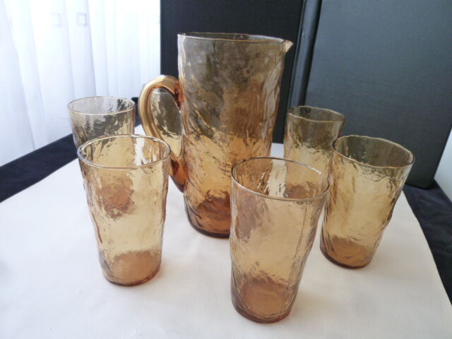 Service à Orangeade - verre ambré - années 70 vintage - 9 pcs