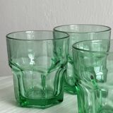 4 verres à eau vintage en verre vert translucide