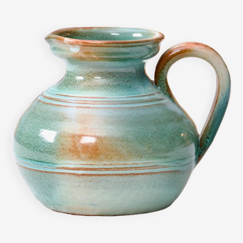Handcrafted turquoise enamelled terracotta pitcher