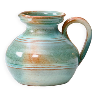 Handcrafted turquoise enamelled terracotta pitcher