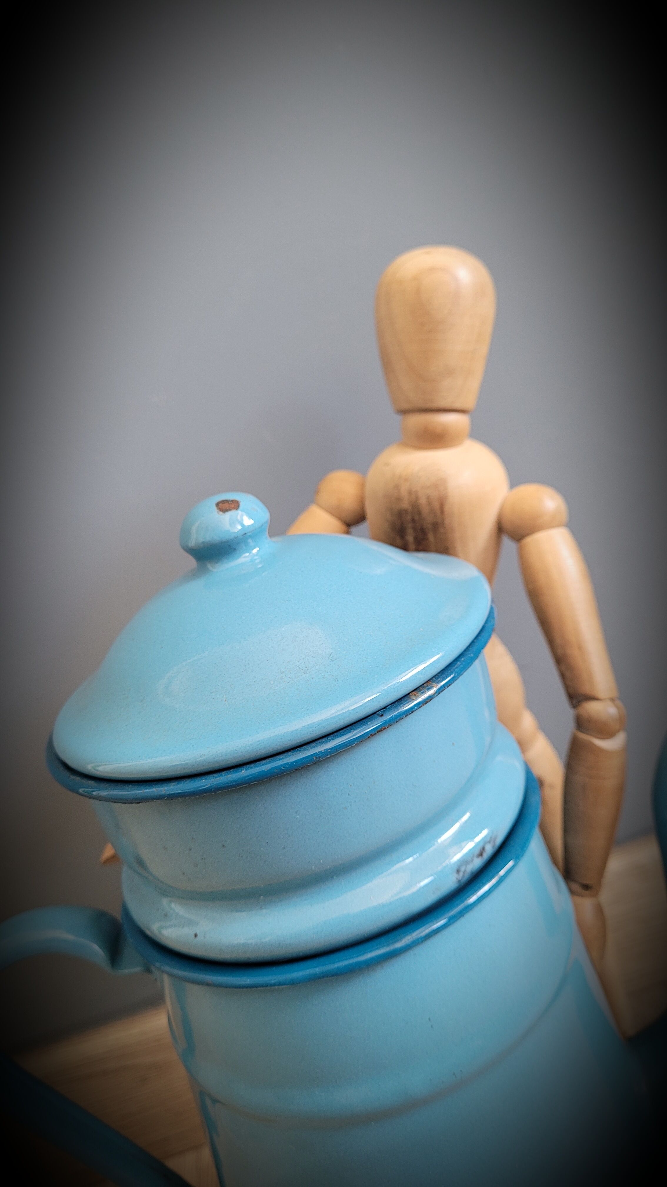 Blue enamelled coffee maker