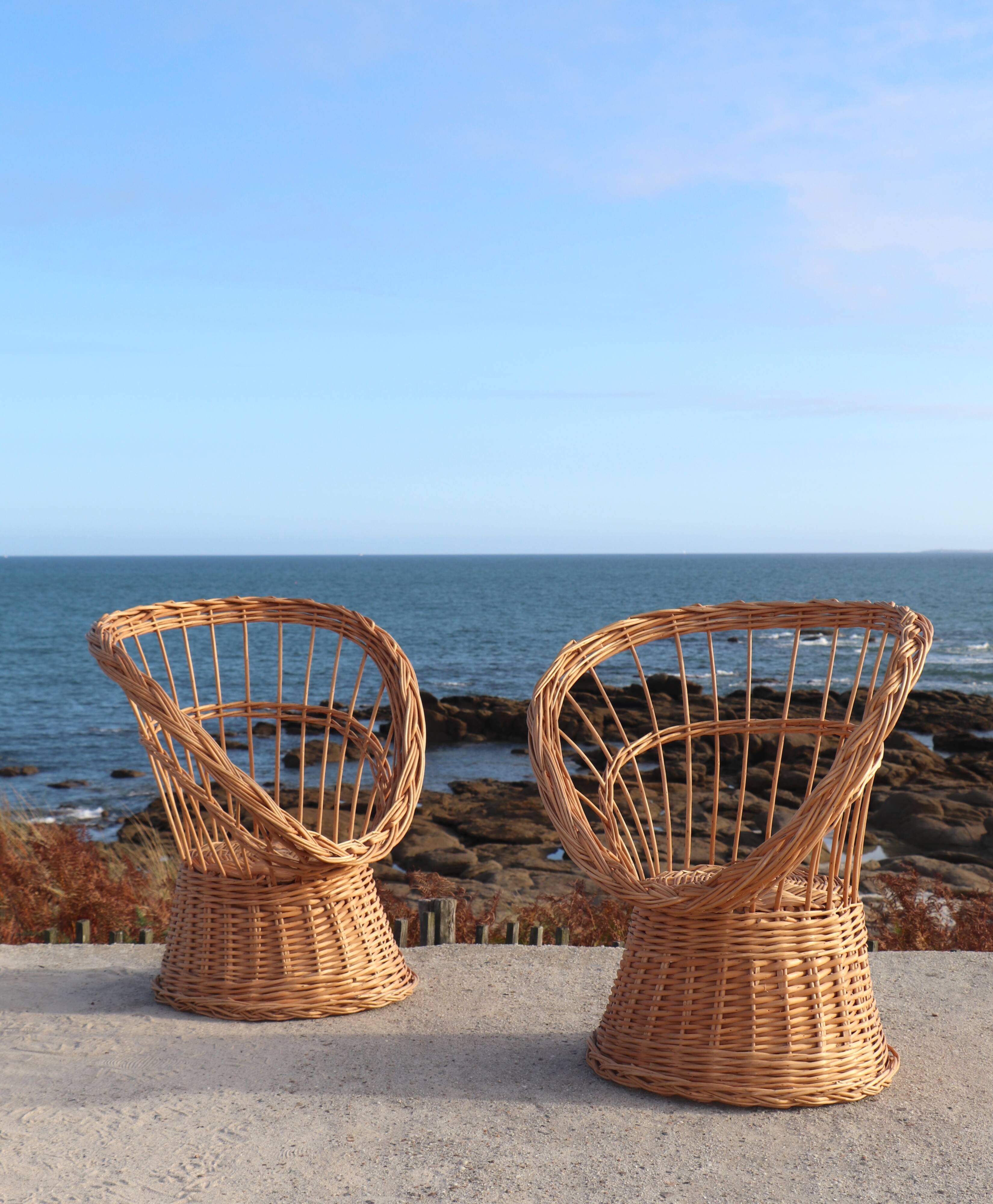 Pair of wicker armchairs, France, 20th century