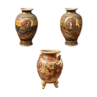 Set of 3 Handpainted Vases from Asia