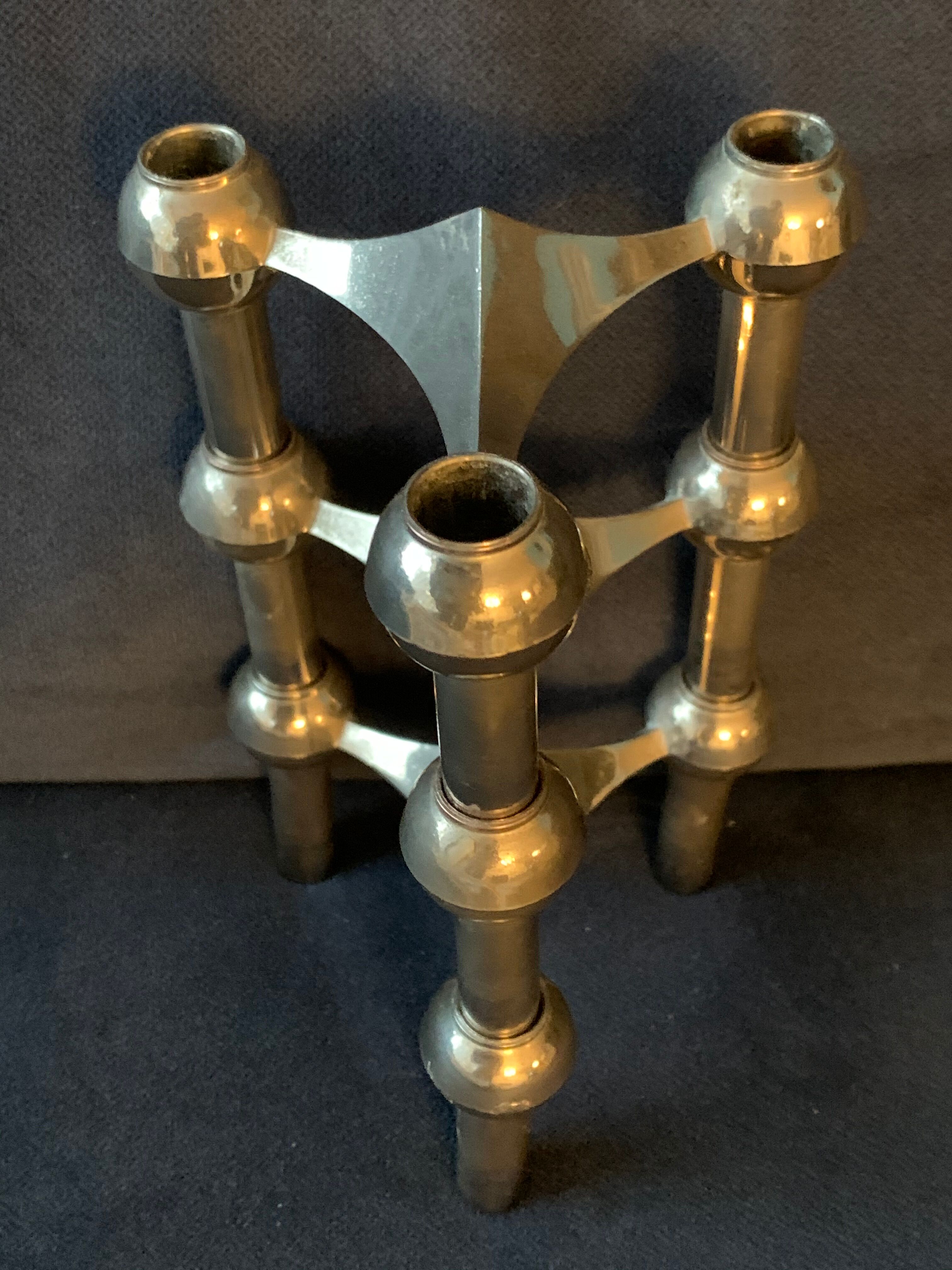 3 chrome metal candlesticks designed Nagel 1970