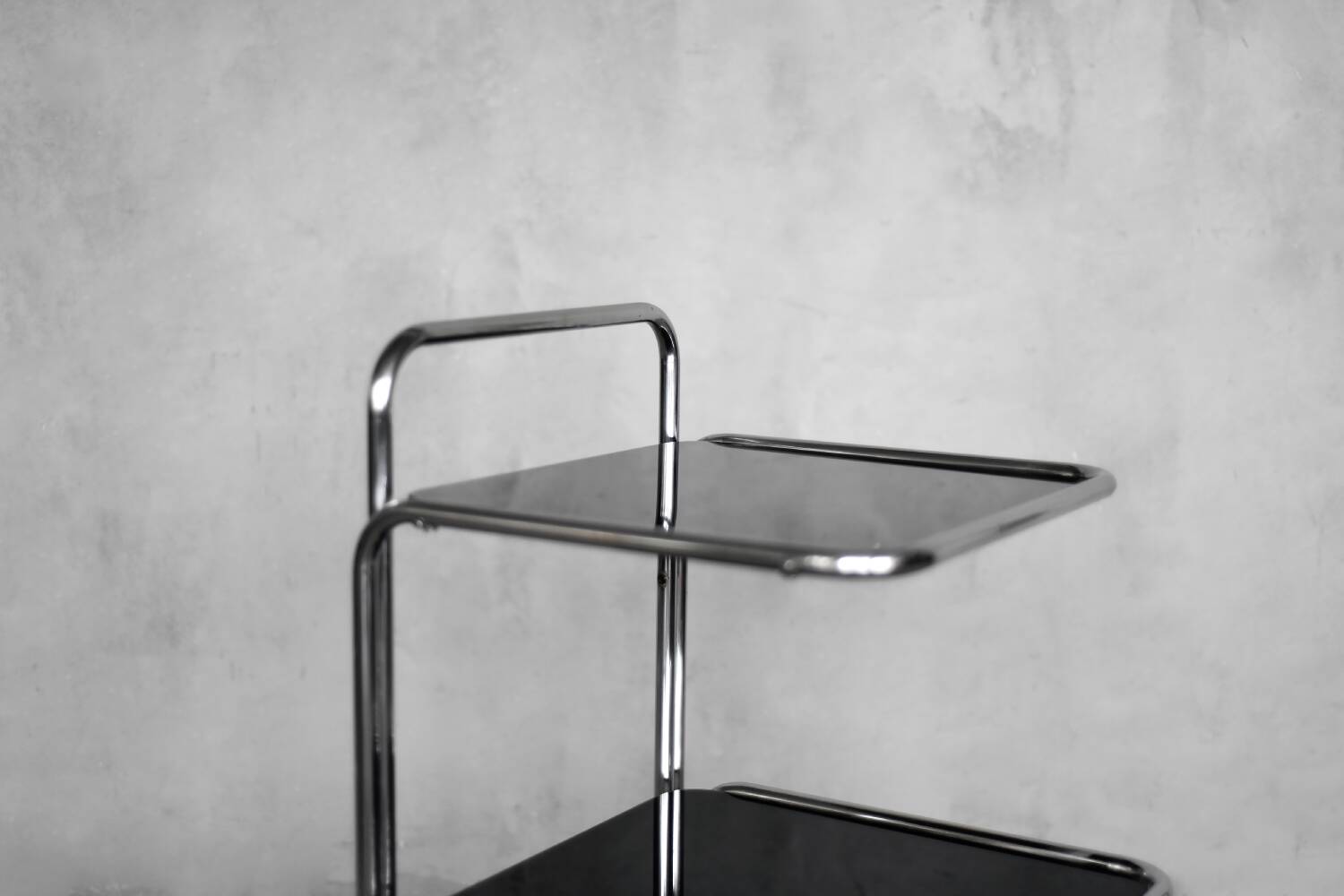 Vintage Mid-Century German Modern Bauhaus Chrome & Glass Serving Trolley