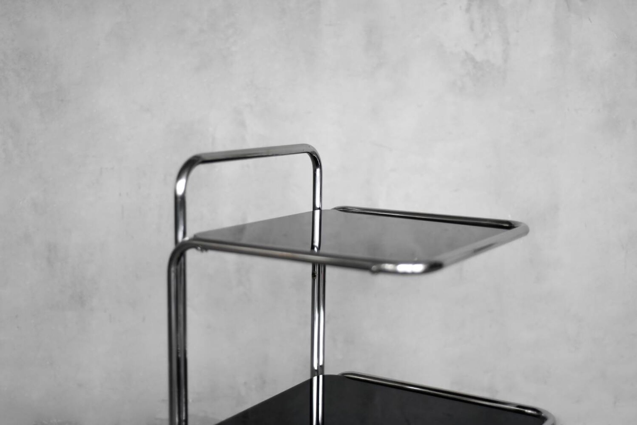 Vintage Mid-Century German Modern Bauhaus Chrome & Glass Serving Trolley