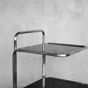 Vintage Mid-Century German Modern Bauhaus Chrome & Glass Serving Trolley