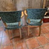 Pair of bridge armchairs in decorated skai