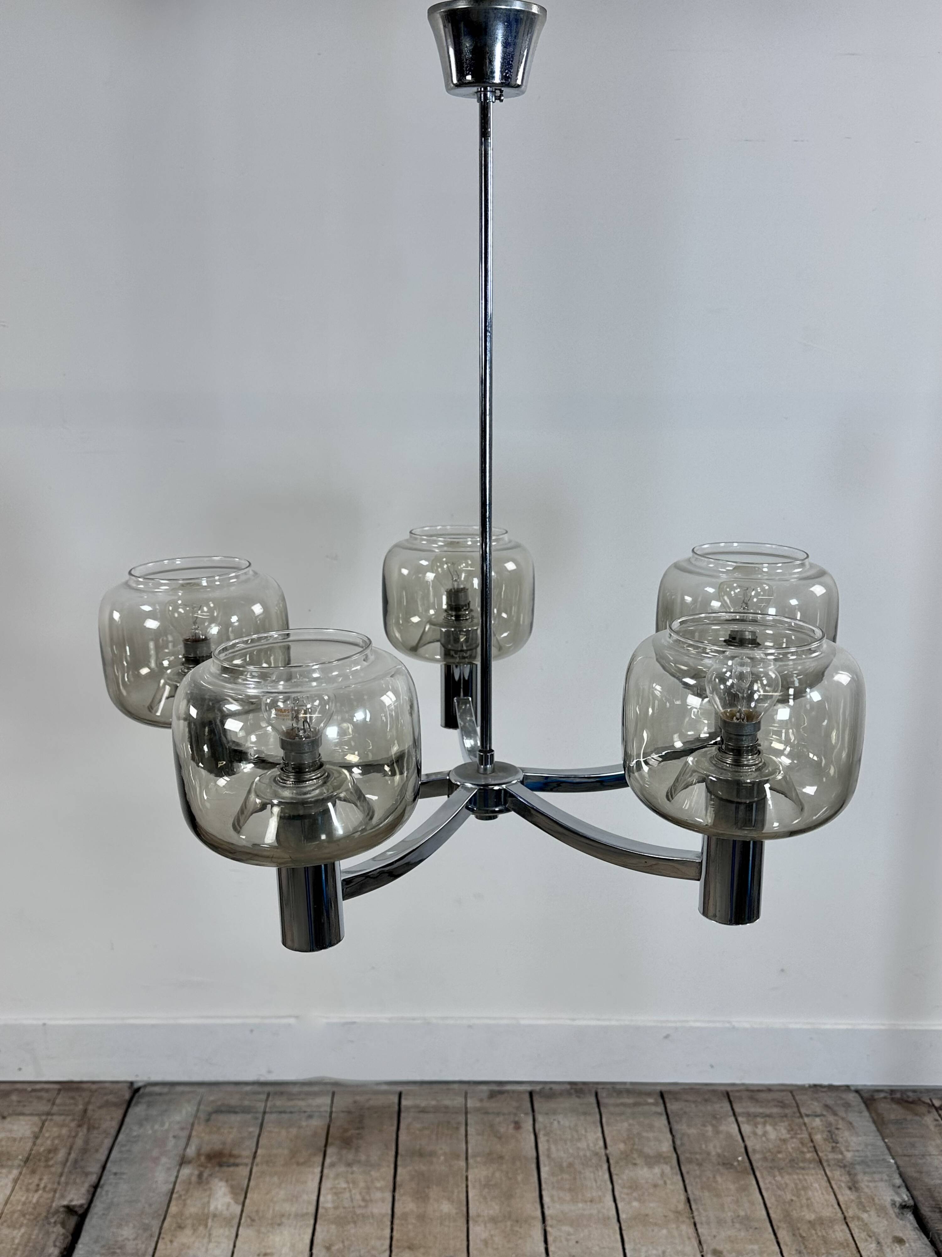 Vintage 70's chrome metal chandelier by Gaetano Sciolari