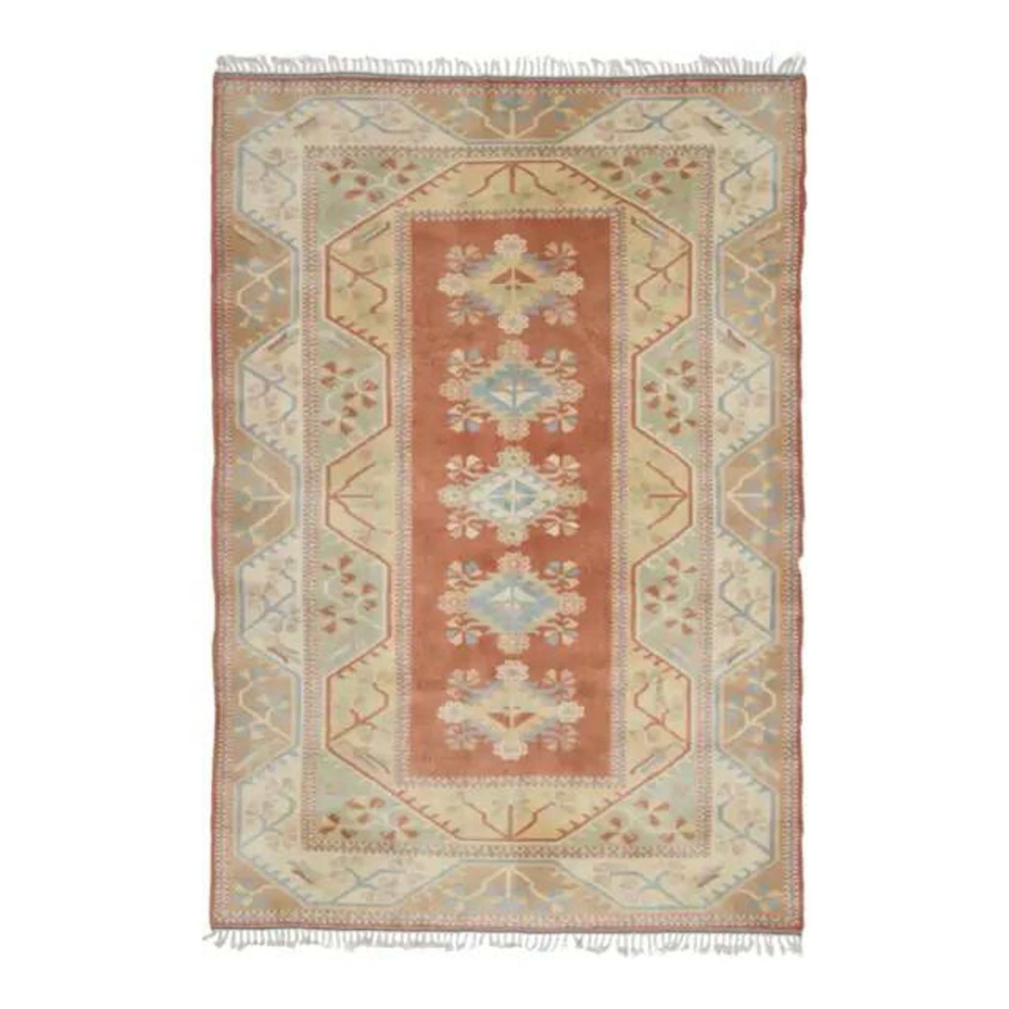 1970s Vintage Turkish Oushak Handmade Wool Cotton Orange Area Rug  198x287