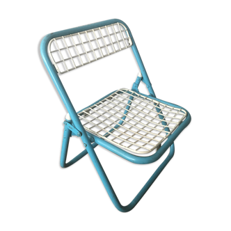 Chair folding child white and blue metal